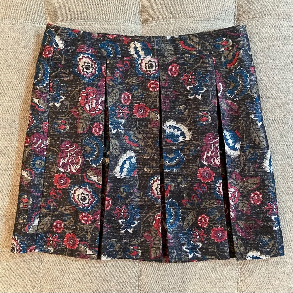 Loft Shiny Floral Box Pleat Lined Skirt